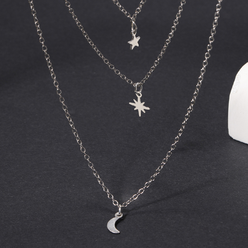 Multi-Layer Necklace with Star and Moon Pendants, Daily Wear